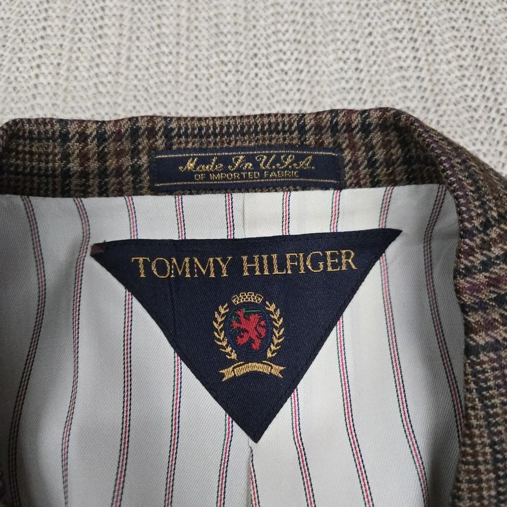 Vintage Tommy Hilfiger Blazer Mens 42R Brown Plaid Wool Tweed Sport Coat Jacket